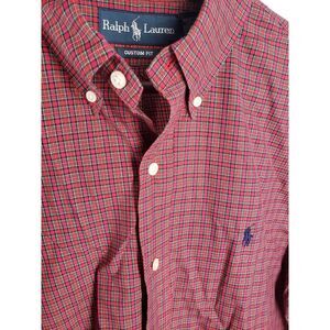 Ralph Lauren Men's 15.5 M Custom Fit Red Plaid Long Sleeve Button Down Shirt‎